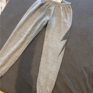 Aviator Nation Gray Sweatpants with Black Lightning Bolt